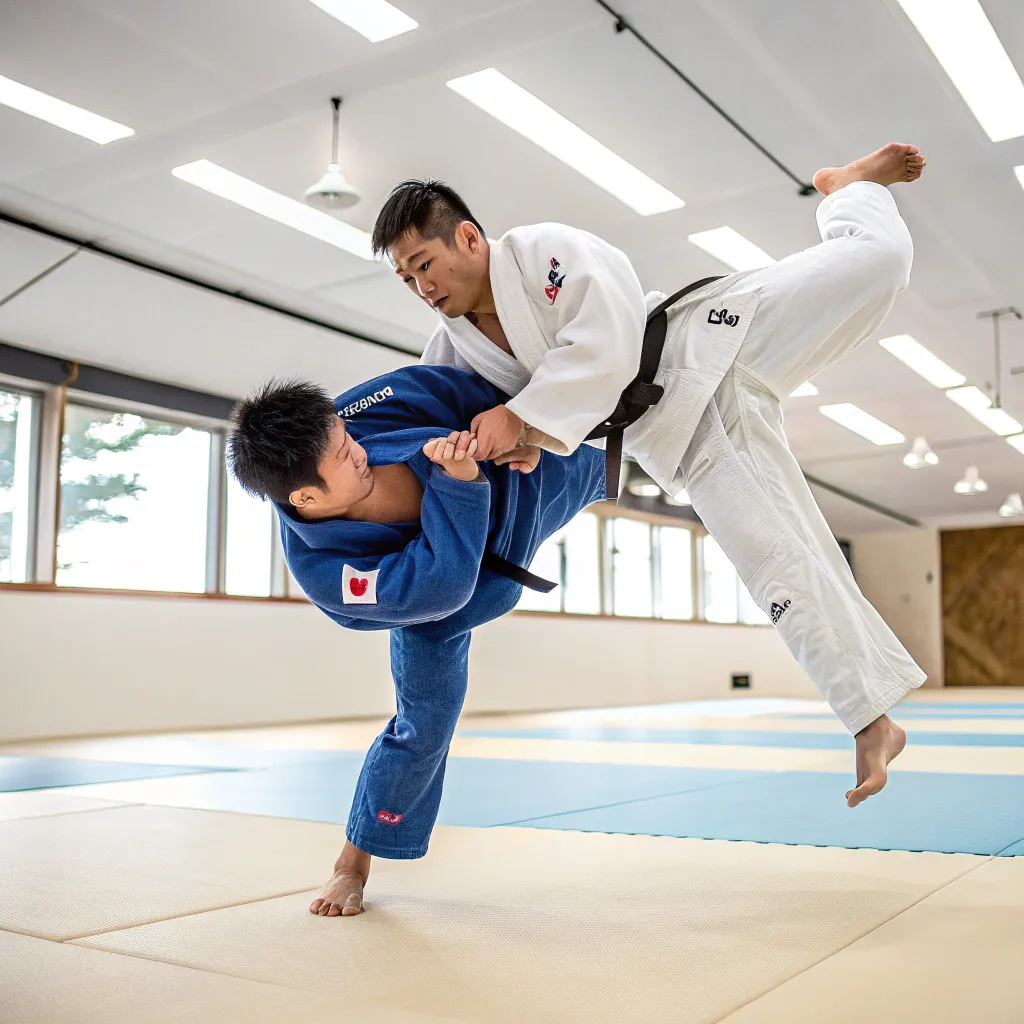 David Chen practicing a judo throw with his training partner