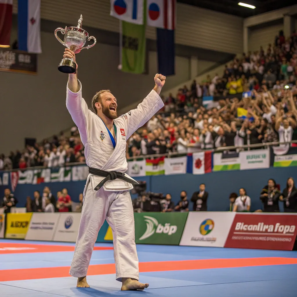 John Marcus celebrating victory at a judo competition