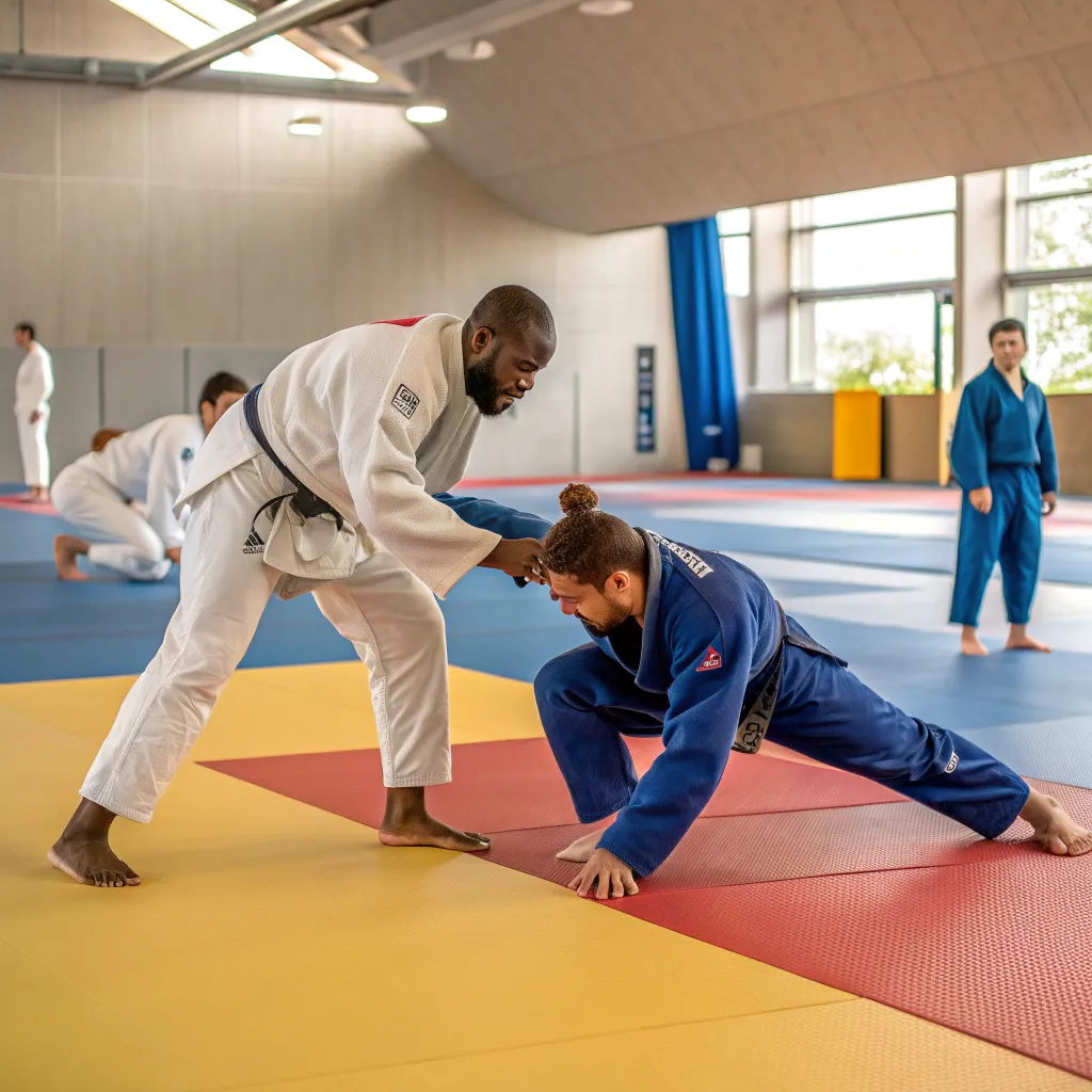 Judo Training Benefits showcasing athletes practicing judo